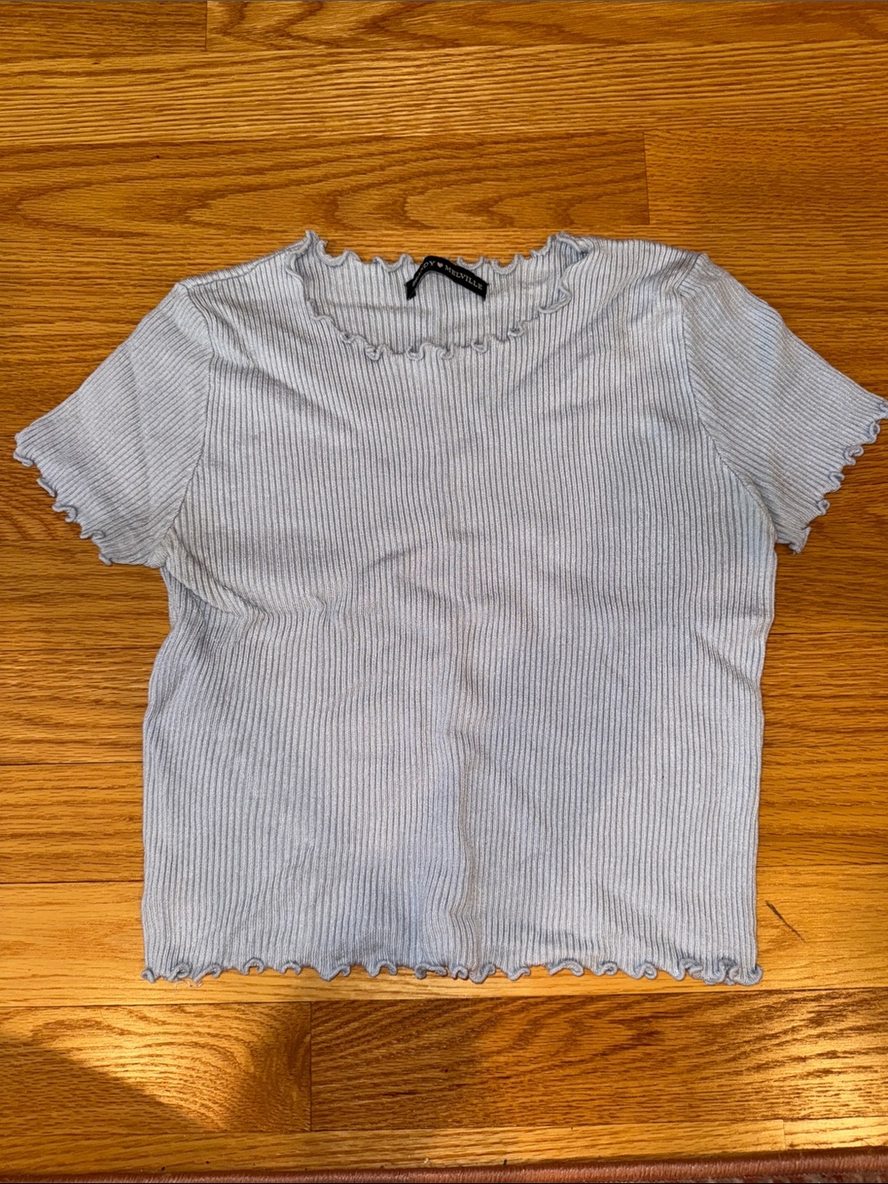 Brandy Melville Light Blue Ribbed Lettuce-Edge Crop Tee